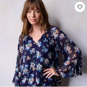 LC Lauren Conrad Navy Floral Blouse